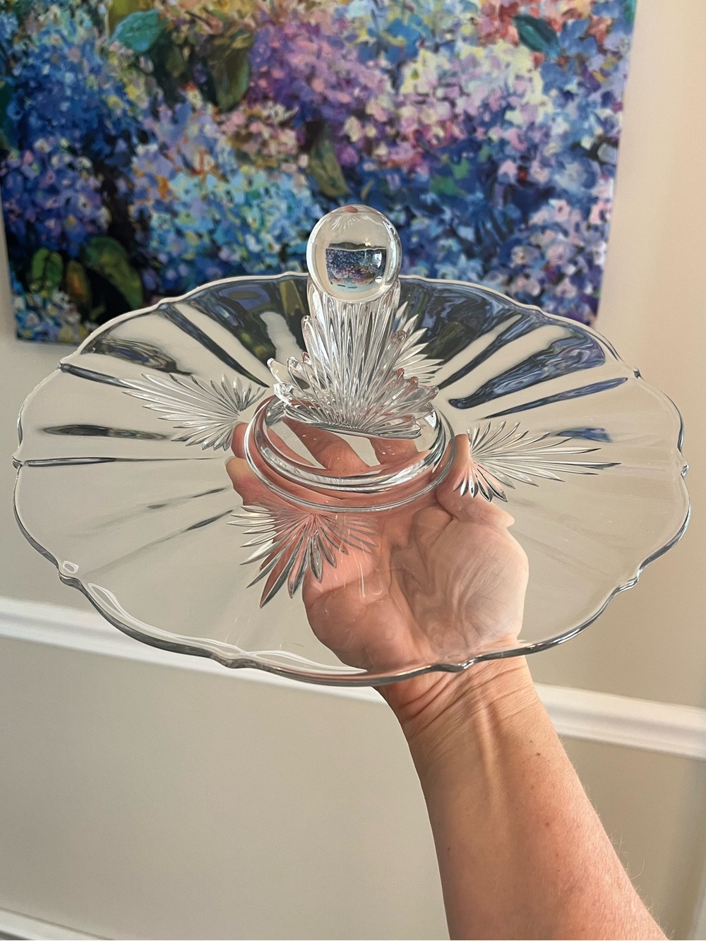 Vintage Fostoria Glass Art Deco FLAME Pattern Handled Lunch Tray Platter - Picture 13 of 14